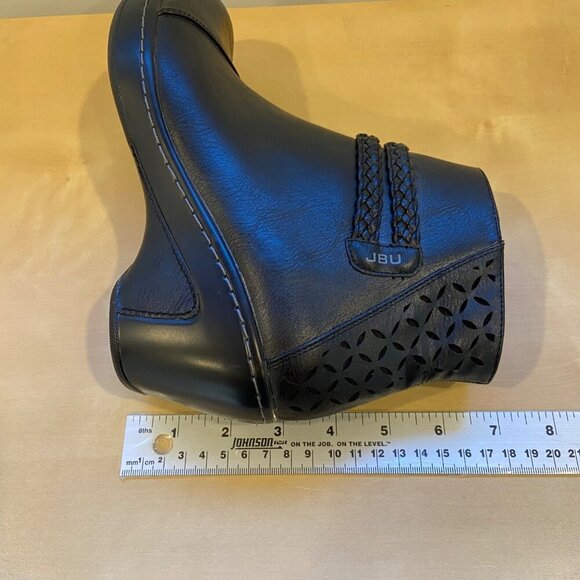 JBU Womens Black 7.5 Ankle Boot With Braided Strap Laser Cut Design wedges vegan - Picture 14 of 16